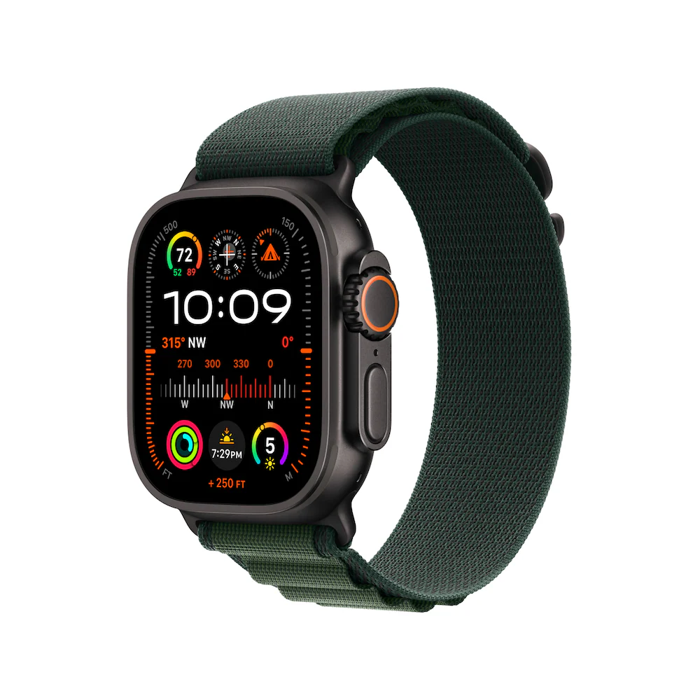 Apple Watch Ultra 2 Black Titanium Case With Dark Green Alpine Loop - Image 1